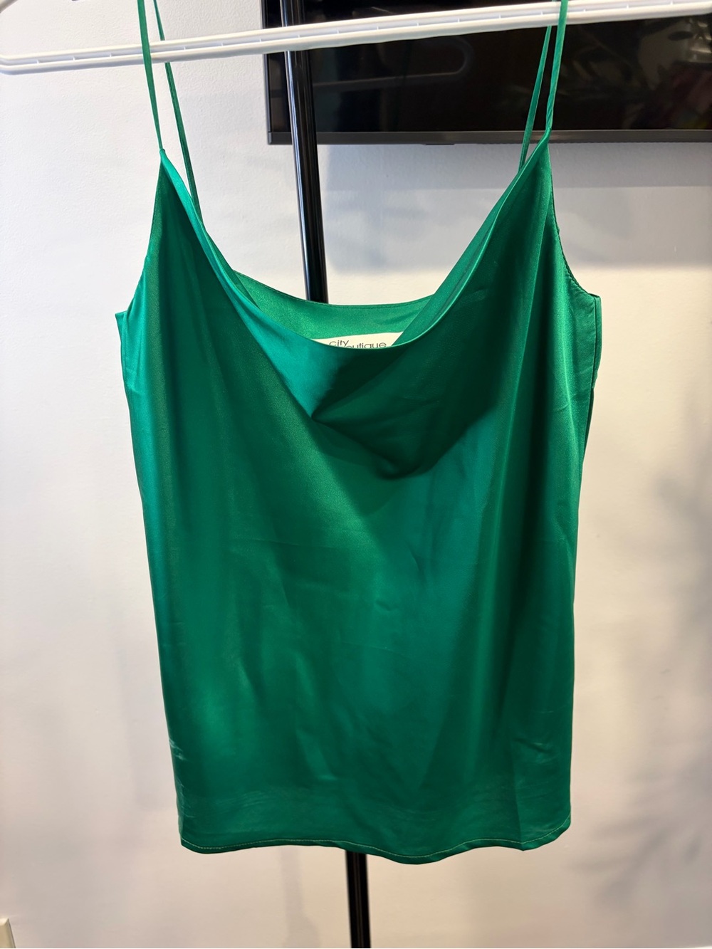 Satin Cowl Neck Tank Top in Emerald Green